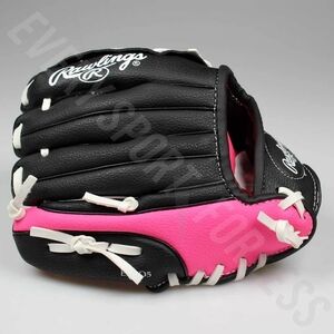 Rawlings Players Series Kids Baseball Glove Faux Leather T-ball Pink Black 9"